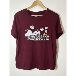 Love Tribe Peanuts Graphic Tee Size Large Maroon Dark Red Snoopy T-Shirt